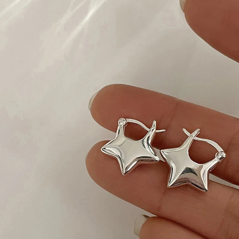 Y2K Goth Harajuku Sweet Cool Silver Color Metal Stars Drop Pendant Earring For Women Egirl Aesthetic Accessories Jewelry