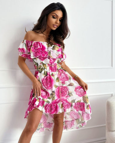 Floral Print Sexy Backless Ruffles Summer Casual Party Dresses Womens Cortos Boho Vestidos Femininos Elegante Soltinho