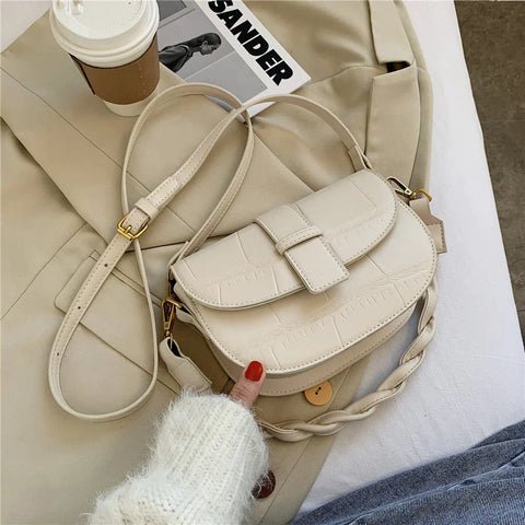 Toptrends Saddle Small Shoulder Crossbody Bags For Women 2023 Trend Vintage Designer Crocodile Pattern PU Leather Ladies Handbag