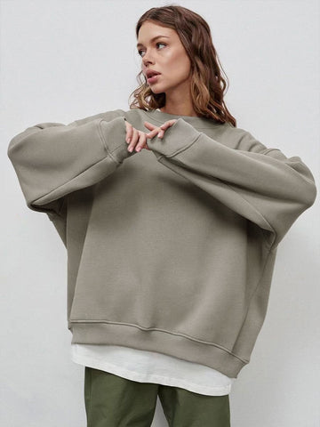 Causal Solid Women Sweatshirt Autumn Fashion Long Sleeve O-neck Pullovers Vintage Oversized Thick Hoodies Y2k Streetwear