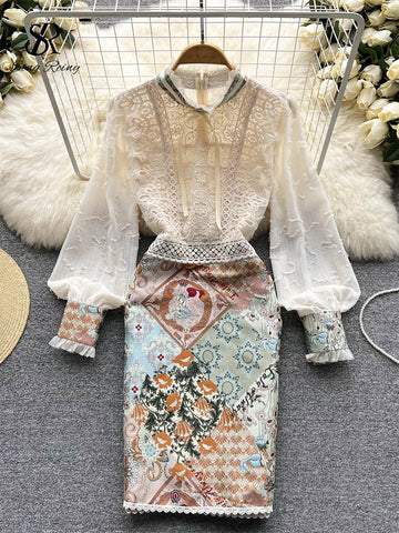 Pbong  mid size graduation outfit romantic style teen swag clean girl ideas 90s latina aestheticSplice Lace Embroidery Women Dress Summer  Temperament Elegant Zipper Long Sleeves Ladies A Line Slim Chic Dresses