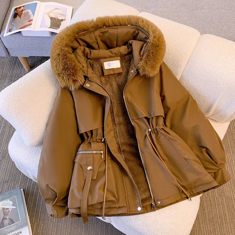 New Fashion Women Winter Jacket Fake Fur Collar Oversized Long Coat Hooded Warm Lining Female Puffer Jacket Parkas Mujer
