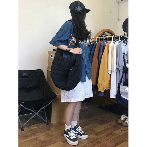 Streetwear Pure Cotton Shorts Women Harajuku Oversized Cargo Shorts Summer Korean Black White Wide Leg Sports Short Pants