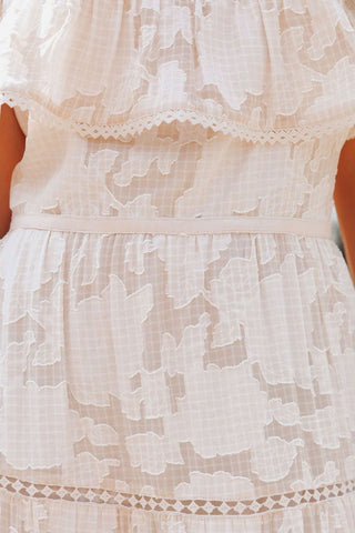 White Slash Neck Dress Women Summer Butterfly Sleeve Jacquard Slim Lace Stitching Maxi Dress Hollow Out Zipper Ladies Dresses