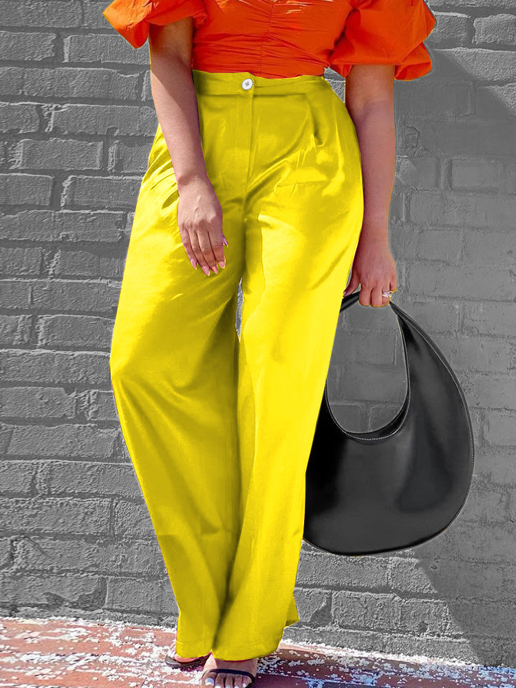 Pbong  mid size graduation outfit romantic style teen swag clean girl ideas 90s latina aestheticWomen Pants High Waist Shiny Wide Leg Elegant Casual Trousers with Zipper Elastic Waist Female African Fashion Office Business