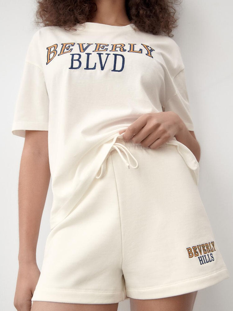 Zach AiIsa spring new age-reducing all-match sports style letter embroidery T-shirt + elastic high waist sports casual pants