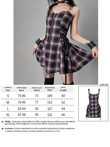 Kawaii Lolita Plaid Mini Dress Gothic E Girl Y2k Dresses Ulzzang Sweet Aesthetic Sets Sundress Fairy Grunge Cute Mall Dresses