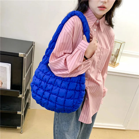 Casual Quilted Hobos Women Crossbody Bags Designer Nylon Padded Handbags Luxury Soft Puffy Bag Small Tote Shopper Purses