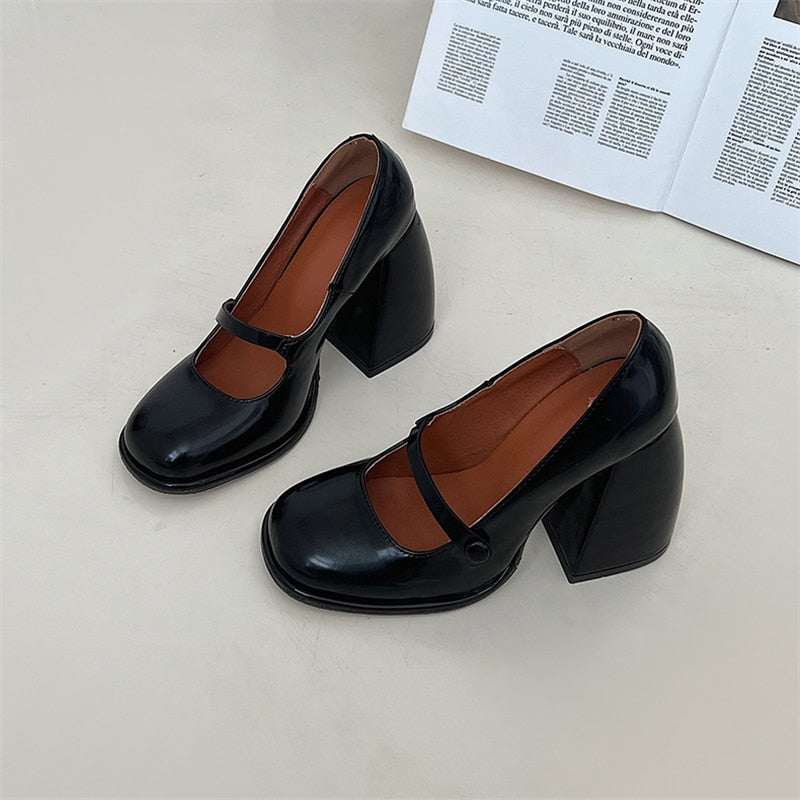 Pink Mary Jane Pumps Woman Super High Heels Shoes Leather Casual Shoes For Women Thick Heeled Shoes Ladies Elegant Lolita Shoes