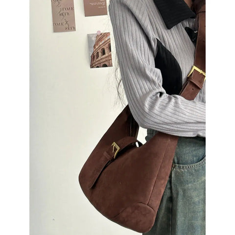 Faux Suede Women's Shoulder Crossbody Bag Matte Leather Female Underarm Bags Retro Design Ladies Large Handbags Saddle Bag Tote