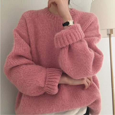 10 Colors Pink Women Sweater Womens Winter Sweaters Pullover Female Knitting Overszie Long Sleeve Loose Knitted Outerwear White