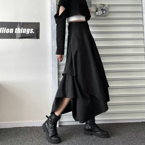 Casual Vintage Victorian Skirt Women Black High Street Korean Gothic Y2k Skirt Female Long Chic Irregular Fashion Party Clothes