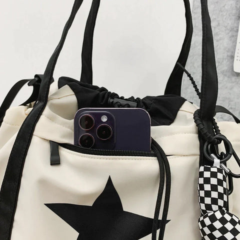 Pentagram Prints Nylon Fabric Crossbody Bags For Women Splash-proof Unisex Handbag Big Capacity Shopper Shoulder Bucket Bag