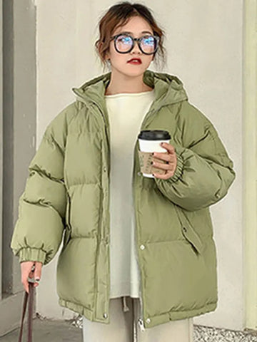 Women Short Jacket Winter Thick Hooded Cotton Padded Coats Female Korean Loose Puffer Parkas Ladies Oversize Outwear