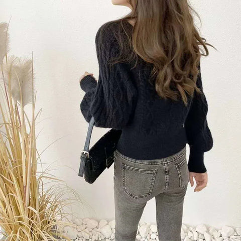 Casual Knitted Sweater Women Pullover  Autumn Winter Soft Thick Warm Wool Jumper Female All-Match Square Collar Sweaters