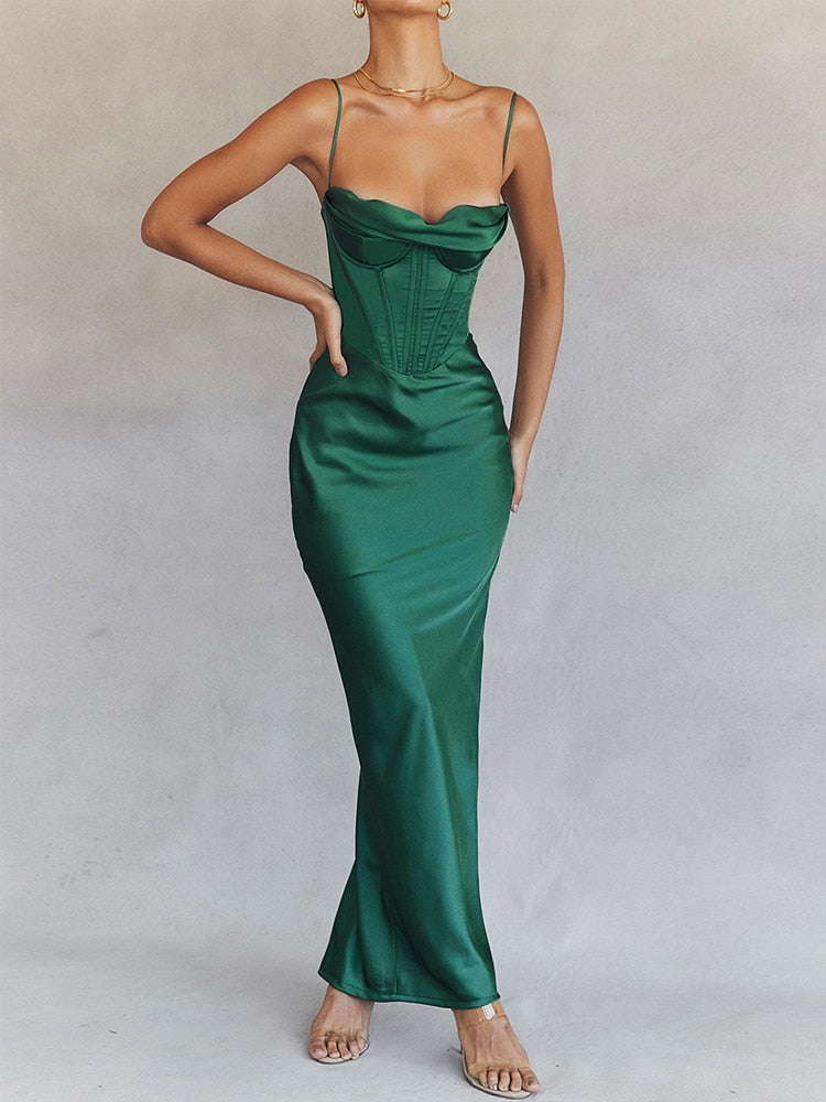 Wedding Guest Dress Women Bodycon Satin Maxi Dress Long Spaghetti Strap Sexy Prom Evening Party Dresses with Glove Purple