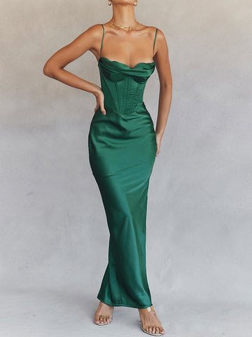 Wedding Guest Dress Women Bodycon Satin Maxi Dress Long Spaghetti Strap Sexy Prom Evening Party Dresses with Glove Purple