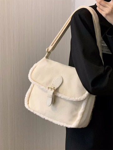 Fashion Corduroy Women Purse Shoulder Bags Solid Color Ladies Winter Furry Crossbody Bags Casual Plush Female Tote Handbags