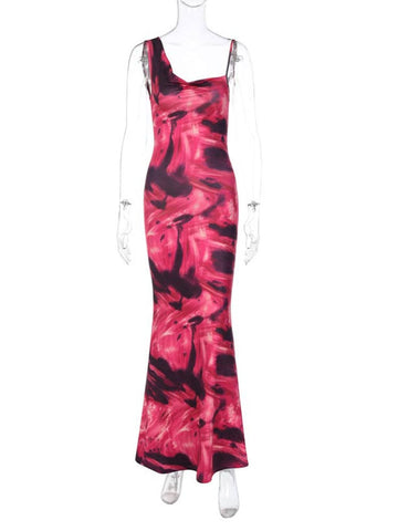 Sexy Vintage Print Female Sling Long Dress Square Collar Sleeveless Backless Dresses Summer Ladies Beach Vocation Vestidos