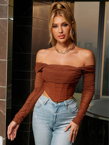 Clearance sale! Summer Corset Top Women Y2k Tops Blue Boycon Crop Top Off The Shoulder Sexy Mesh Top Outfits Girl Party Clubwear