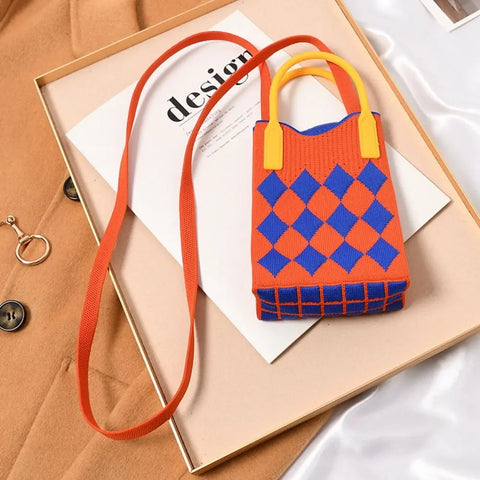 Fashion Geometric Pattern Mini Shoulder Bag Women's Knitted Handbag Female Woven Shopper Purse Design Chain Crossbody Bag