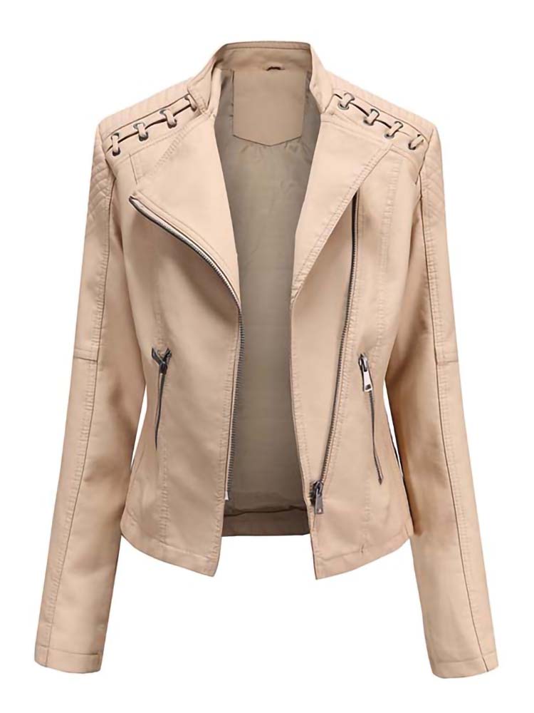 Autumn Winter Pu Faux Leather Jackets Women Long Sleeve Zipper Slim Motor Biker Leather Coat Female Outwear Tops