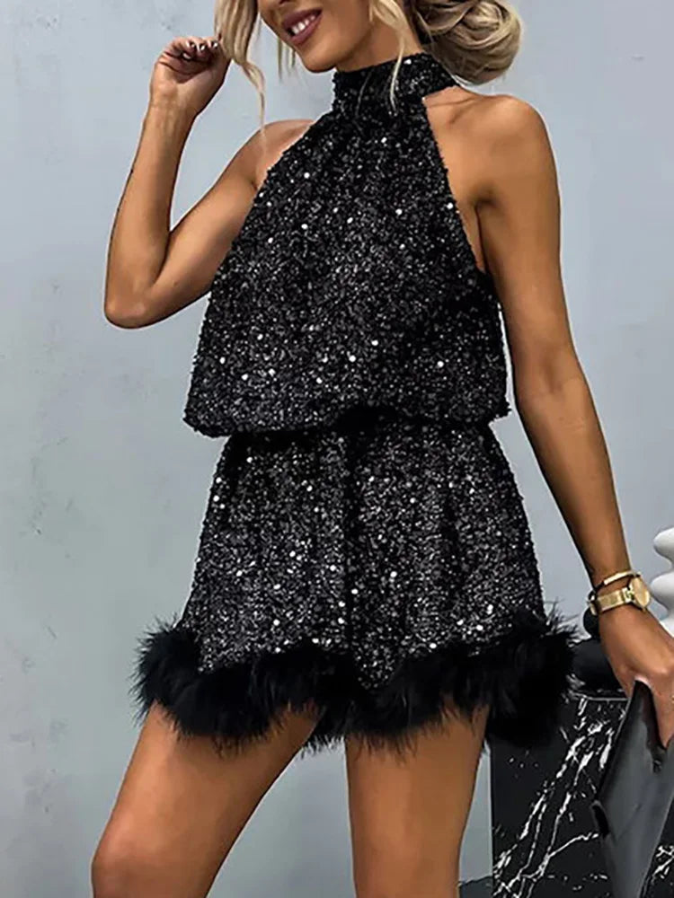 Sexy Party Club Tassel Patchwork Lady Dress Halter Sleeveless Slim Women Summer Dress Chic Off Shoulder Casual Lacing Up Dress