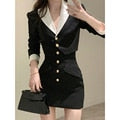 Black Y2k Mini Skirt Set Women Casual Korean 2 Piece Dress Set Crop Tops Jacket Tops + Short Skirts Elegant Suit Autumn New