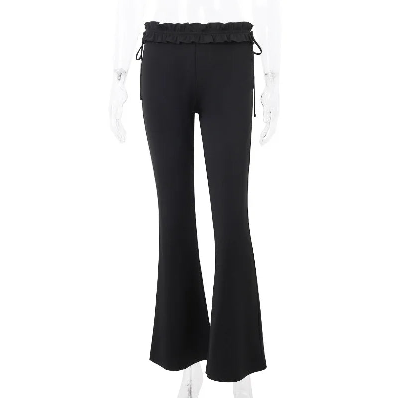 Goth Dark Y2k Ruffles Low Waist Sexy Women Pants Gothic Skinny Fashion Boot Cut Trousers Grunge Female Skinny Streetwear Autumn