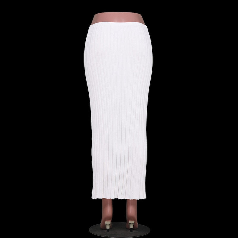 Summer Knit Long Skirt Women Sexy Holiday Party Beach Cove-Up Midi Skirts Dropped Waist See Through Wrap White Maxi Skirt