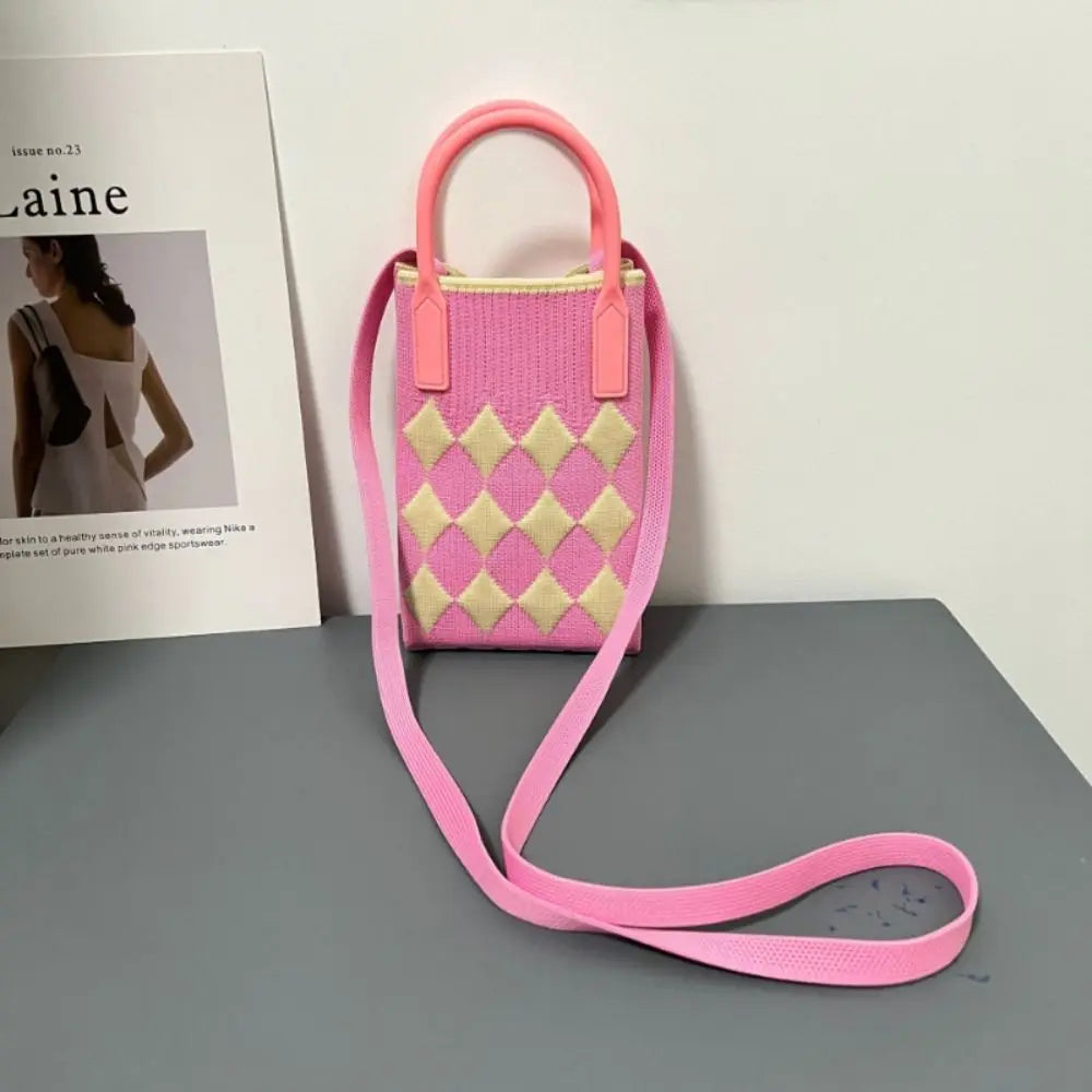 Fashion Geometric Pattern Mini Shoulder Bag Women's Knitted Handbag Female Woven Shopper Purse Design Chain Crossbody Bag