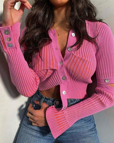 Fashion Sweet Style Knitted Cardigan Flared Sleeves Solid Color Sweater Coat For Women Casual Out Daily Commuting Wear