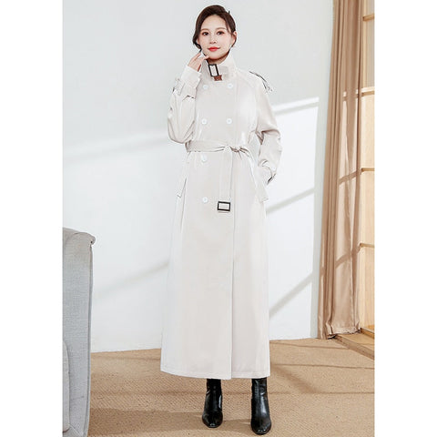 Spring Autumn Extra Long Oversized Cool Reflective Shiny Black Paten Leather Trench Coat for Women Belt Runway Fashion