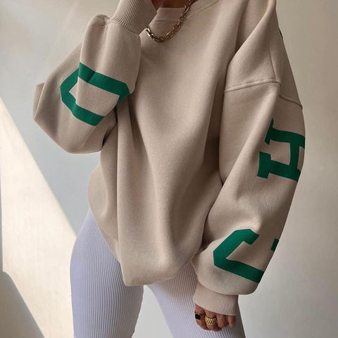 Women Letter Print Pullovers Autumn Korean Harajuku Oversized Long Sleeve Sportswear Tops Female Casual O-Neck Sweatshirts