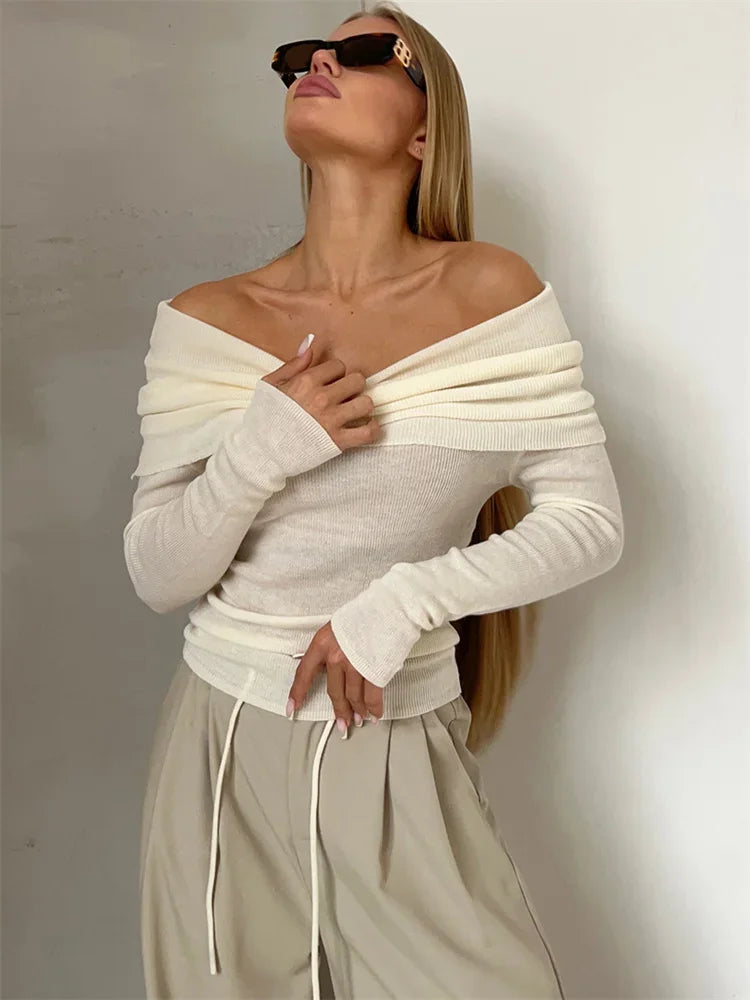 Sexy Knit Pullover Sweater For Women Mesh See-Through Long Sleeve Backless Y2k Top Fashion Knitwear Pullover