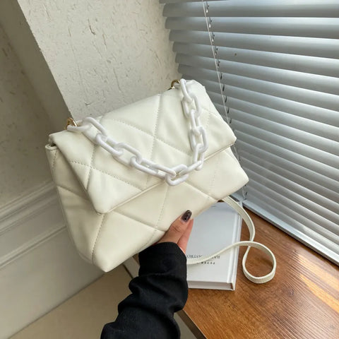 Soft PU Leather Crossbody Bags for Women Embroidery Thread Flap Bag Luxury Branded Trending Chain Shoulder Handbags Purse