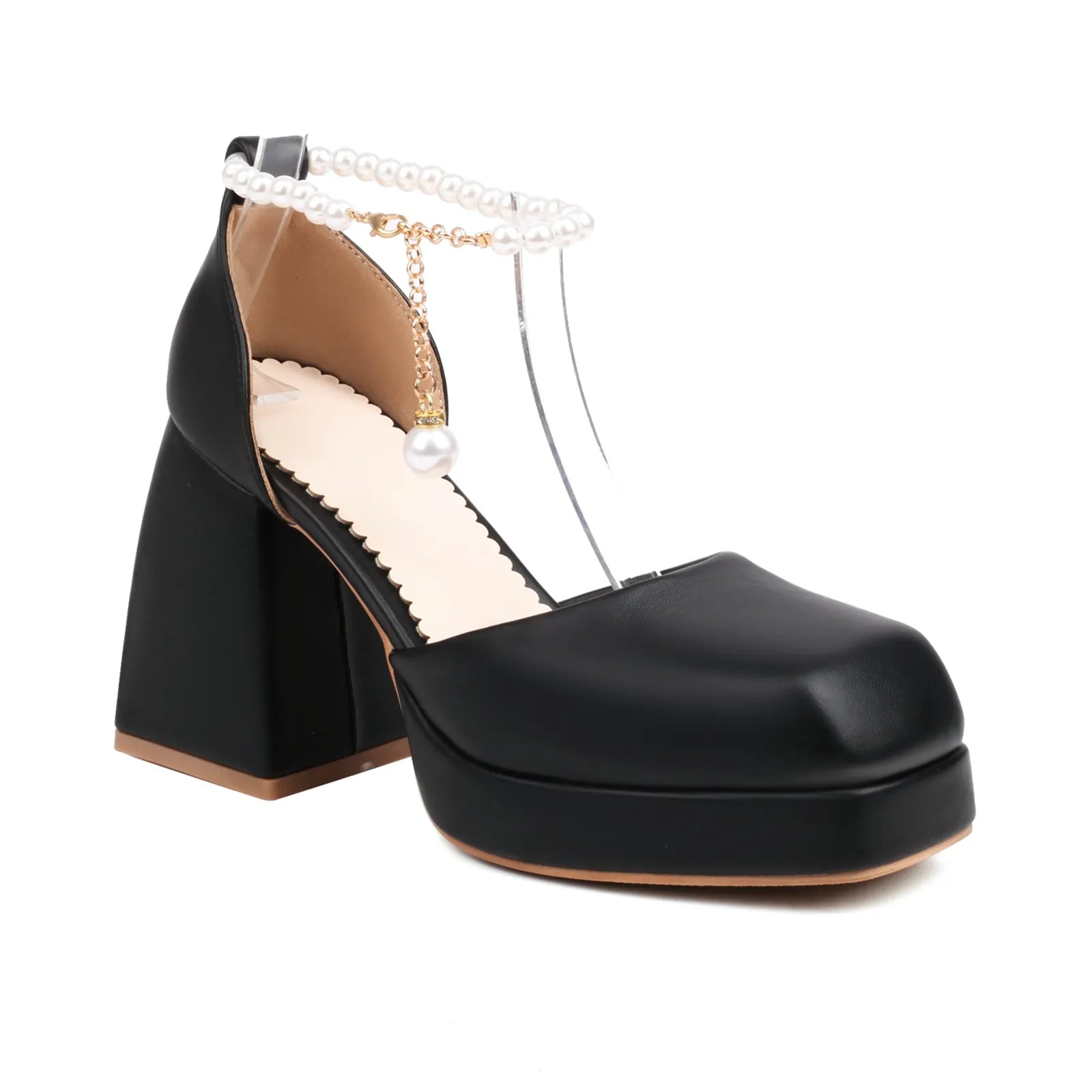 Summer Platform Princess Sandals String Bead Sweet Square Toe High Heels Lolita Fashion Wedding Girls Shoes Pink White