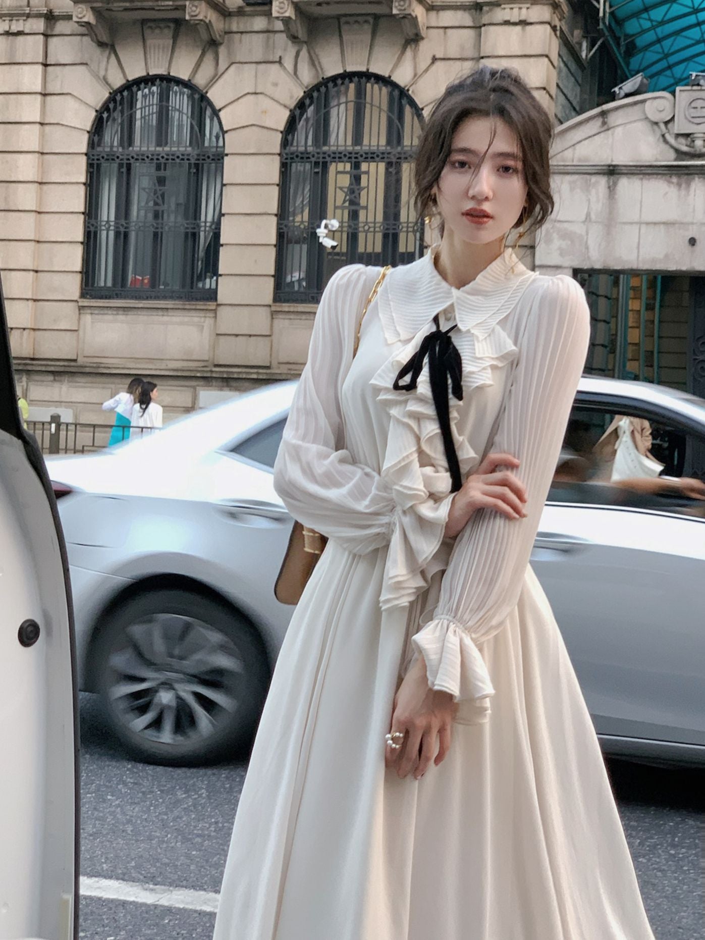 Autumn New Women Elegant Midi Retro French Style A Line  Ruffles Dress Female Vestdios Vintage Fashion  Party Prom Clothes