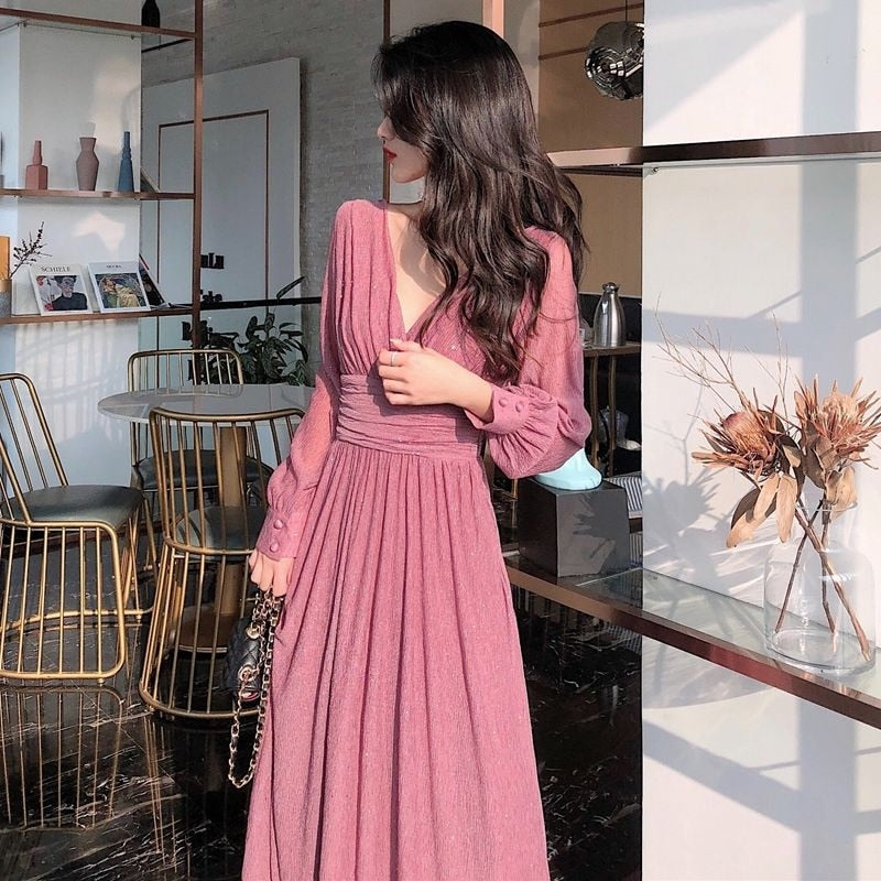 Vintage Sexy Maxi Dresses for Women Party Sequin Midi Dress Female Casual Chiffon Slim Korean Woman Dress Elegant Autumn