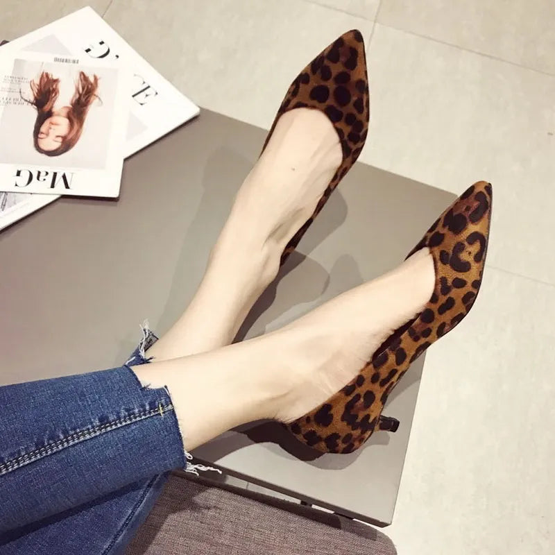 Fashion Office Lady Shoes Women Low Heels Pointed toe Fashion Brand Women Pumps Woman High Heels Black Red Leopard Shoes Shallow