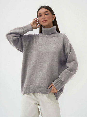 Fashion Solid Turtleneck Sweater Women Loose Long Sleeve Knitted Pullover New Autumn Winter Casual Female Thick Warm Tops