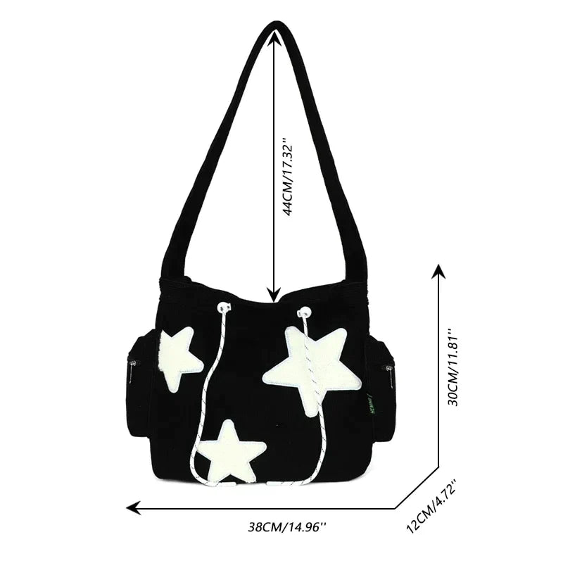 Girls Cute Star Print Shoulder Bags Women Japanese Casual Fashion Crossbody Bag Y2k Streetwear Tote Bags for College Student