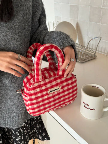 Red Christmas Plaid Women's Shoulder Bag Vintage Female Small Crossbody Bags Retro Woolen Girls Clutch Handbags Tote Purse