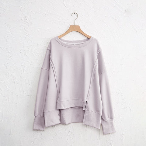 Oversized 100% Cotton Women Sweatshirts Long Sleeve Patchwork Open Side Streetwear Harajuku Pullovers Autumn Clothes For Women