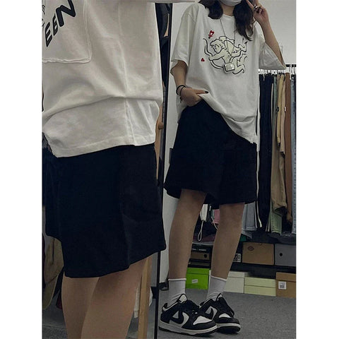 Streetwear Pure Cotton Shorts Women Harajuku Oversized Cargo Shorts Summer Korean Black White Wide Leg Sports Short Pants