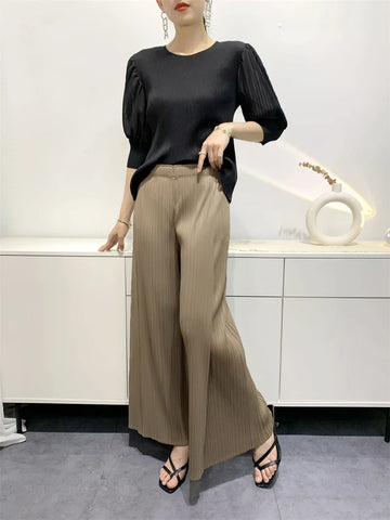 Summer Pants Women's Comfortable Casual New Loose Straight Leg Pants Wide Leg High Waist Slim Pleated Pants