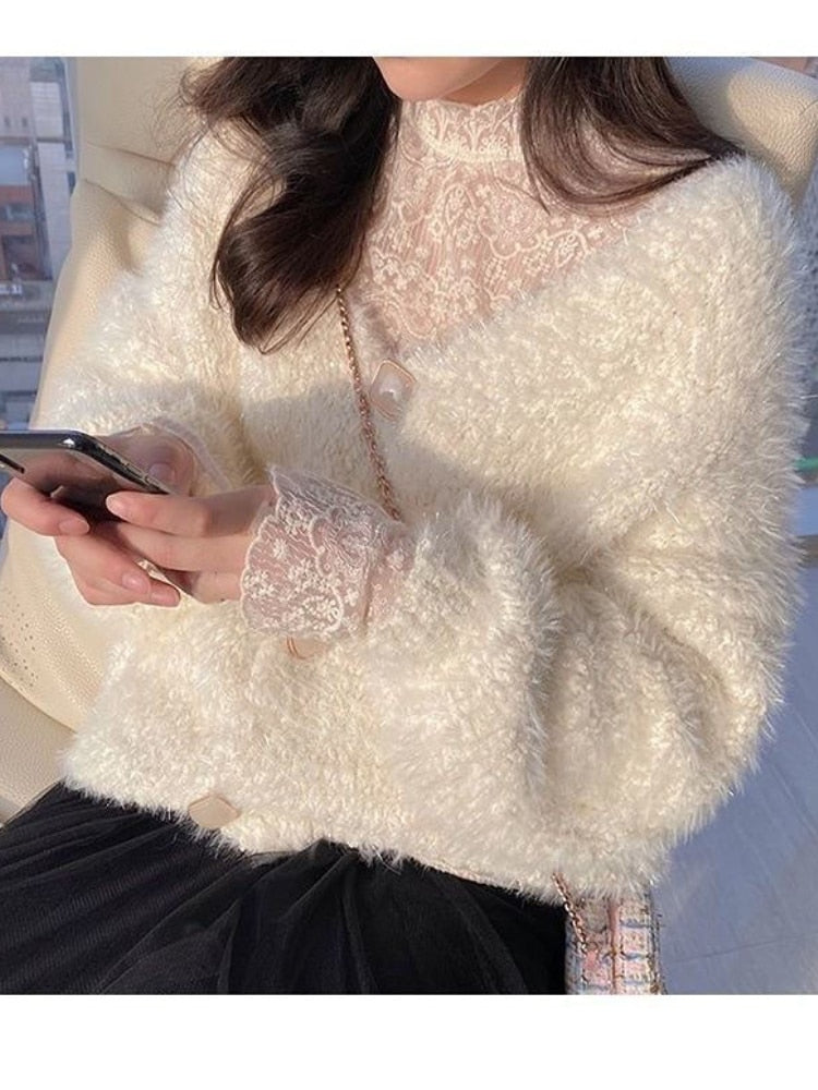 French Elegant Turtleneck Blouse Women Casual Long Sleeve Slim Basic Tops Korean Fashio Lace Shirts Y2k Clothing Winter