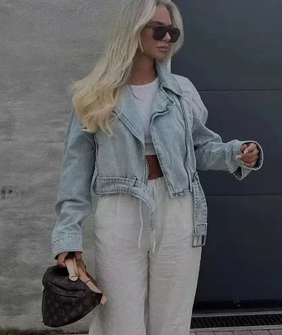 Women Autumn Winter Denim Coat Lapel Long Sleeve Short Jackets Lady Chic Loose Streetwear Women Jacket