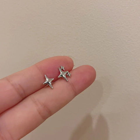 Y2K Goth Harajuku Sweet Cool Silver Color Metal Stars Drop Pendant Earring For Women Egirl Aesthetic Accessories Jewelry