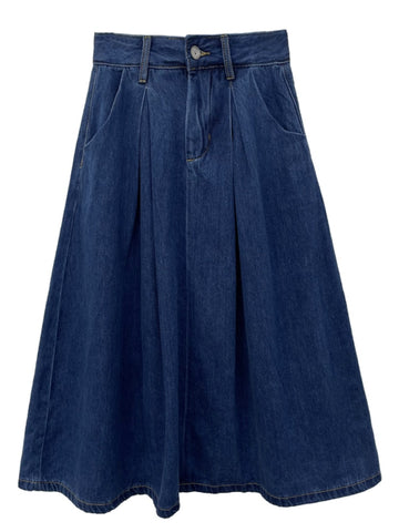 Spring Summer Denim Skirts Women Casual High Waist A-line Skirts Lady Loose Vintage Dark Blue Skirts